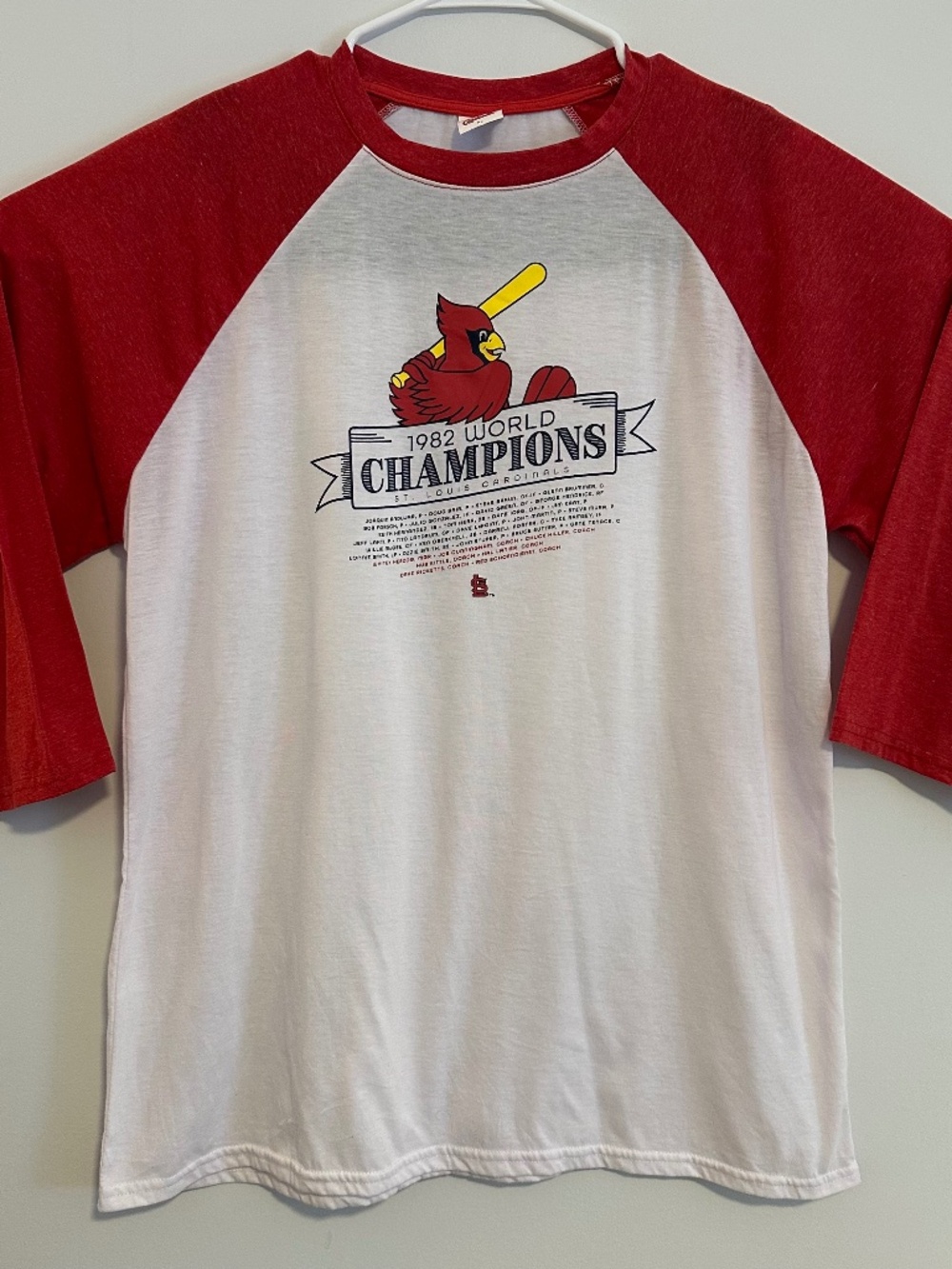 St. Louis Cardinals 1982 World Champions Raglan 3/4 Sleeve Shirt Red White XL